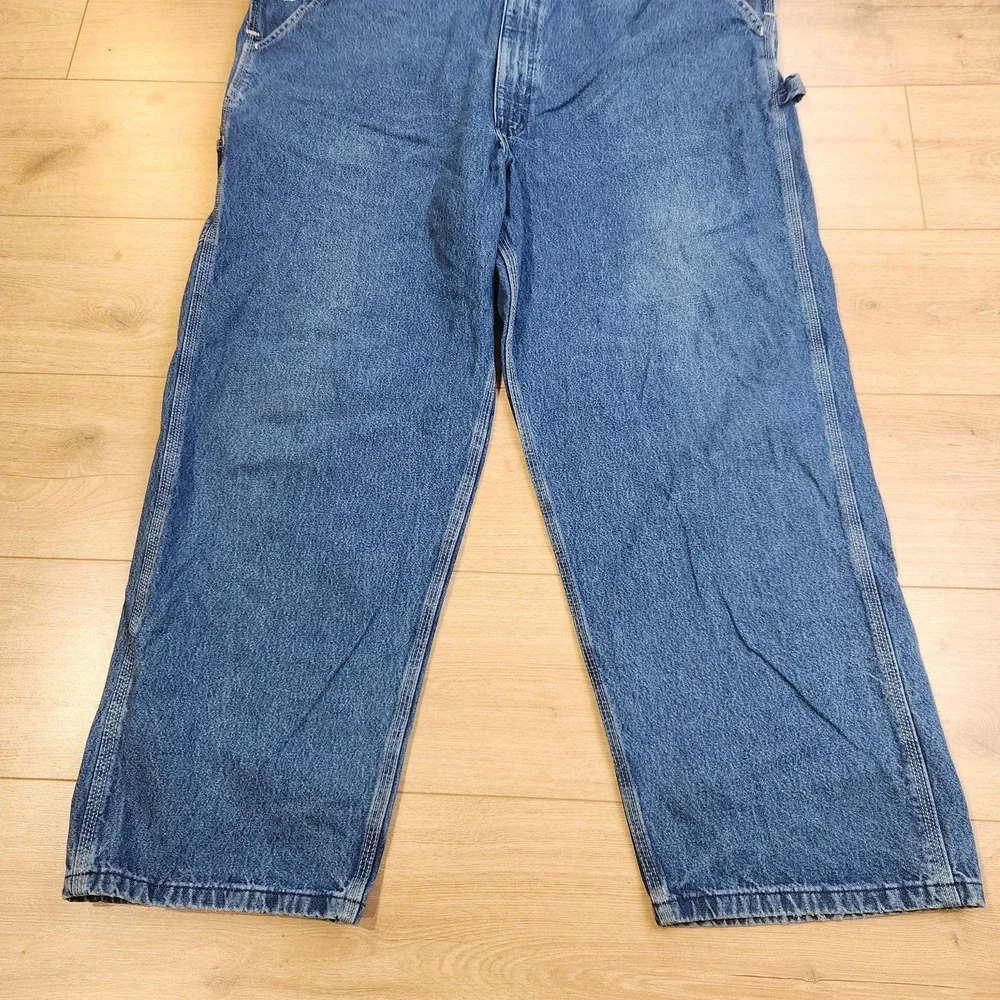 Carhartt Overalls Mens 46x30 Blue Denim Bib Workwear Utility Pockets Carpenter